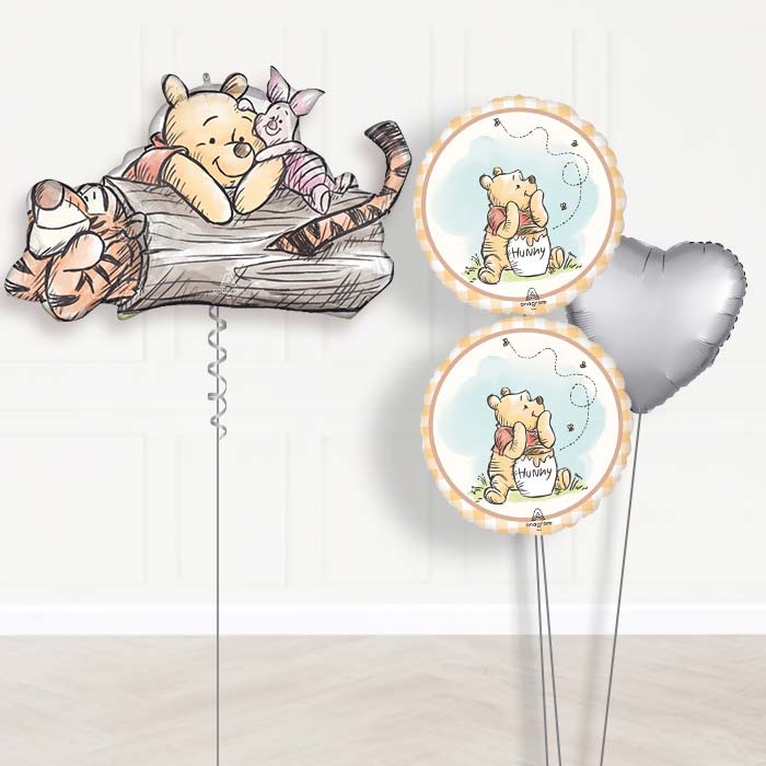 Winnie the Pooh, Piglet & Tigger Balloon Bouquet Delivery-Giant Balloon + 2 Themed Balloons + 1 Plain Balloon 
