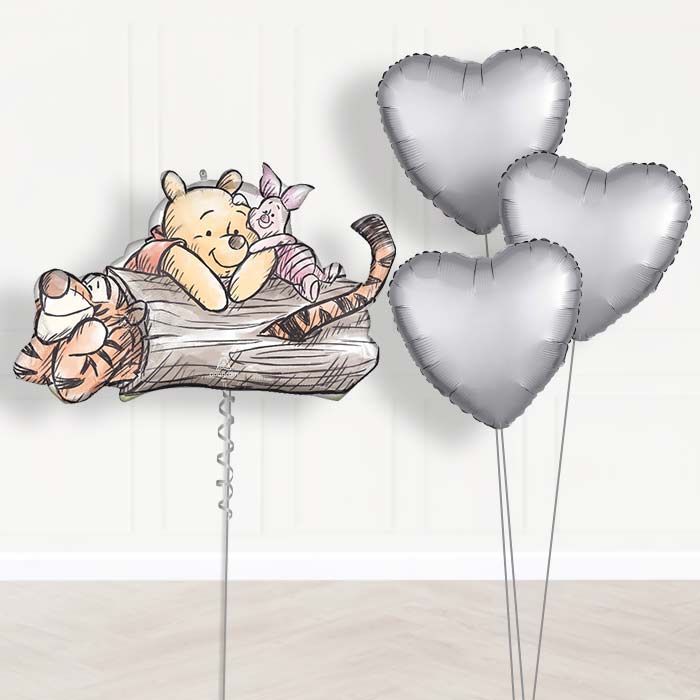 Winnie the Pooh, Piglet & Tigger Balloon Bouquet Delivery - 1 x Giant Balloon with Plain Bouquet | Party Save Smile