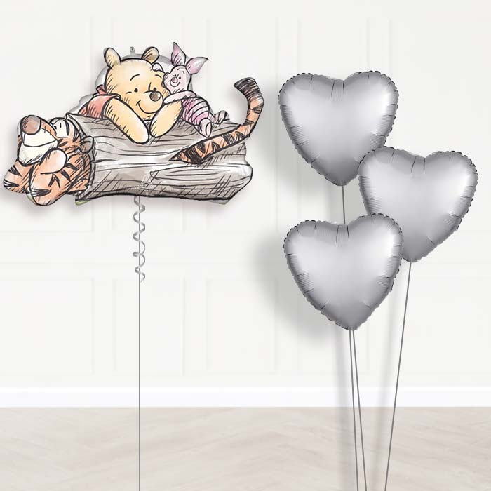 Winnie the Pooh, Piglet & Tigger Balloon Bouquet Delivery - 1 x Giant Balloon with Plain Bouquet | Party Save Smile
