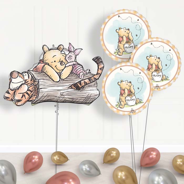 Winnie the Pooh, Piglet & Tigger Balloon Bouquet Delivery - 1 x Giant Balloon with Themed Bouquet and Latex