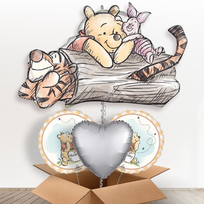 Winnie the Pooh, Piglet & Tigger Helium Balloon in a Box-1 x Giant Balloon and 2 Themed Balloons and 1 Plain Balloon 