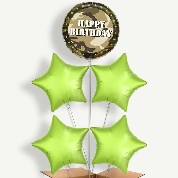 Camo Army Happy Birthday Helium Cluster Balloons | Party Save Smile