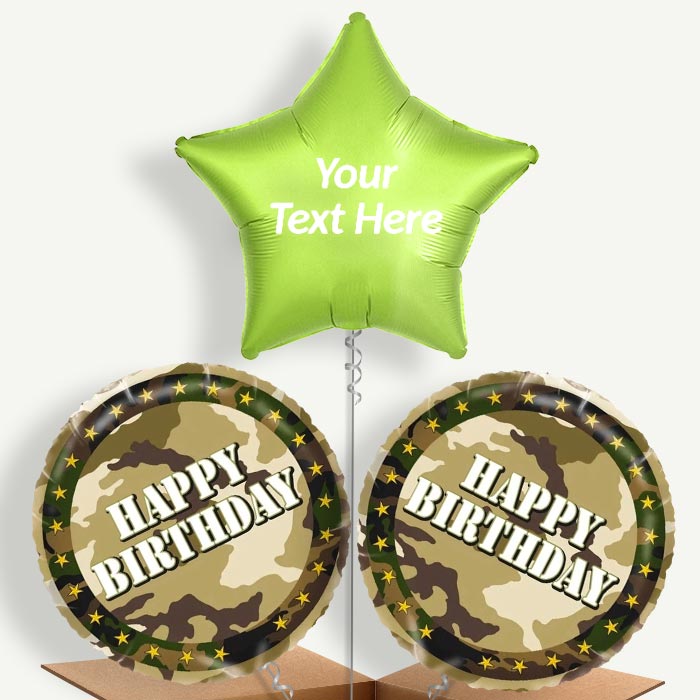 Personalisable Camo Army Happy Birthday Helium Balloons | Party Save Smile