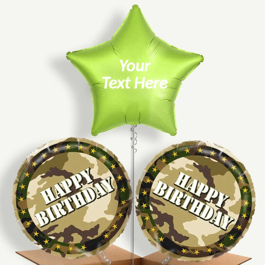 Personalisable Camo Army Happy Birthday Helium Balloons | Party Save Smile