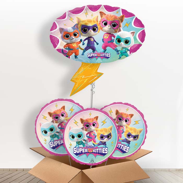 Super Kitties Giant Helium Balloon in a Box - with 3 Themed Balloons | Party Save Smile