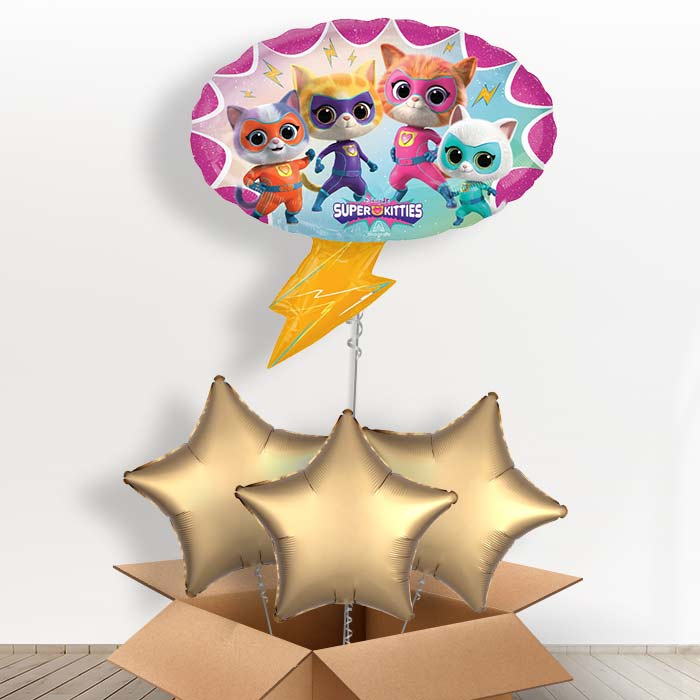 Super Kitties Giant Helium Balloon in a Box - with 3 Plain Balloons | Party Save Smile