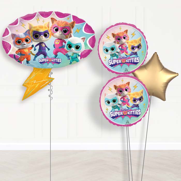 Super Kitties Balloon Bouquet Delivery-Giant Balloon + 2 Themed Balloons + 1 Plain Balloon 