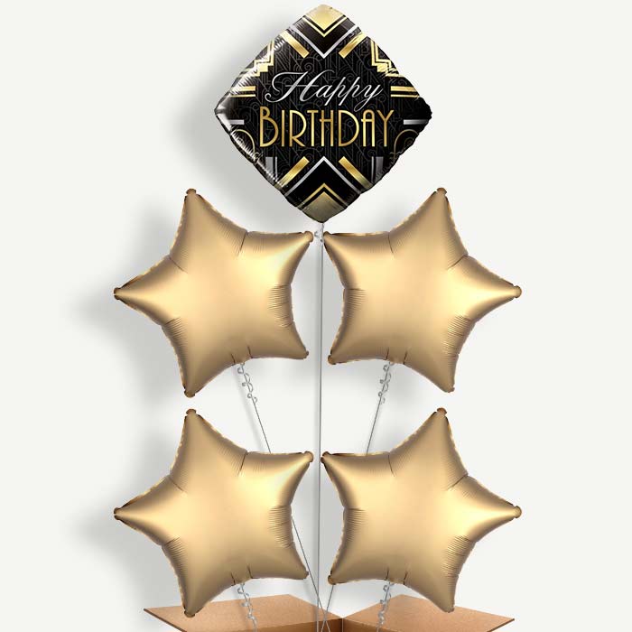 Happy Birthday Art Deco Helium Cluster Balloons | Party Save Smile