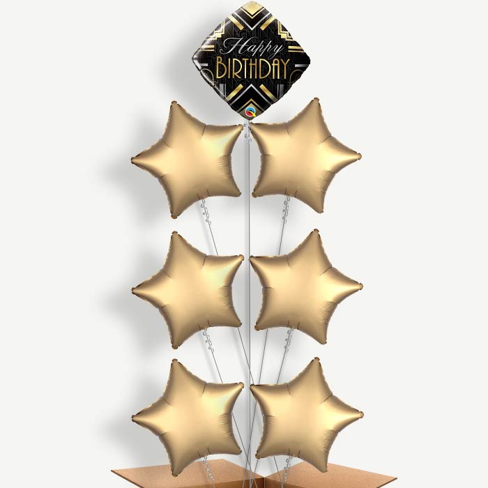 Happy Birthday Art Deco Helium Balloon Arrangement | Party Save Smile