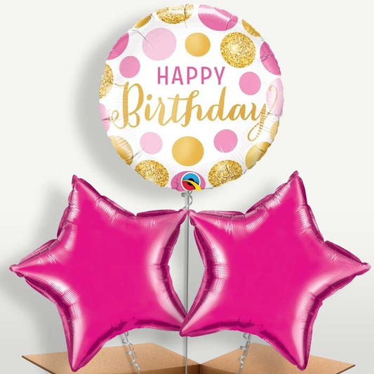 Pink & Gold Birthday Bunch of Balloons inflated with Helium | Party Save Smile