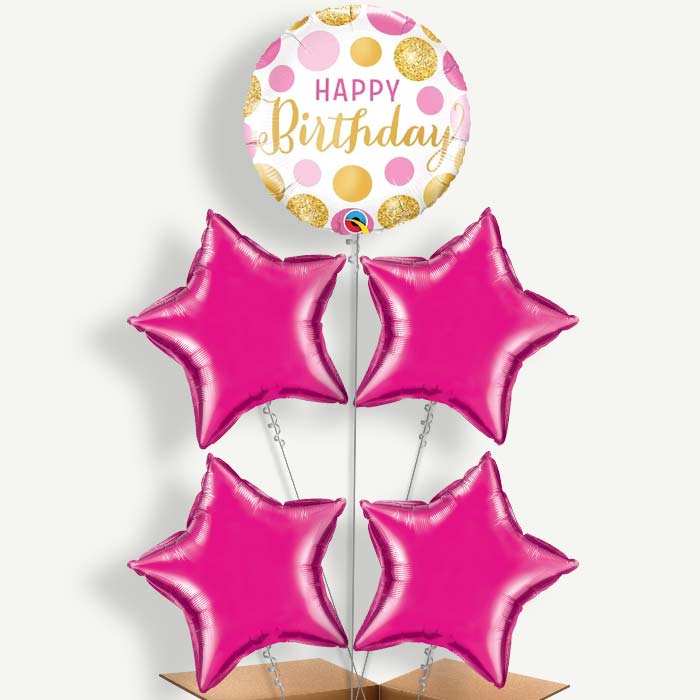 Pink & Gold Birthday Balloon Cluster Inflated with Helium | Party Save Smile