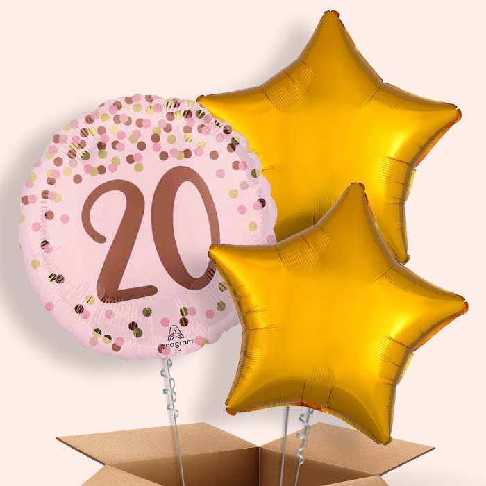 Pretty Pink 20th Birthday Helium Balloon in a Box - 3 Balloons | Party Save Smile