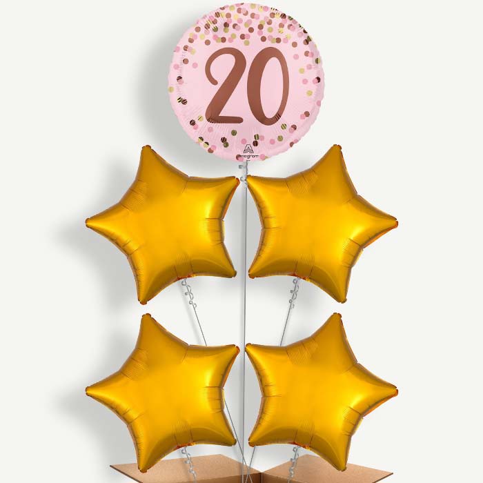 Pretty Pink 20th Birthday Helium Cluster Balloons | Party Save Smile