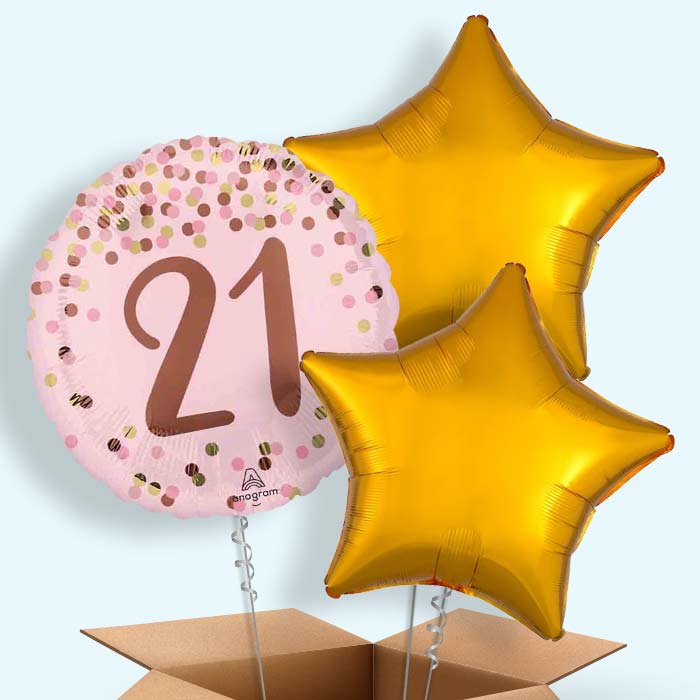 Pretty Pink 21st Birthday Helium Balloon in a Box - 3 Balloons | Party Save Smile
