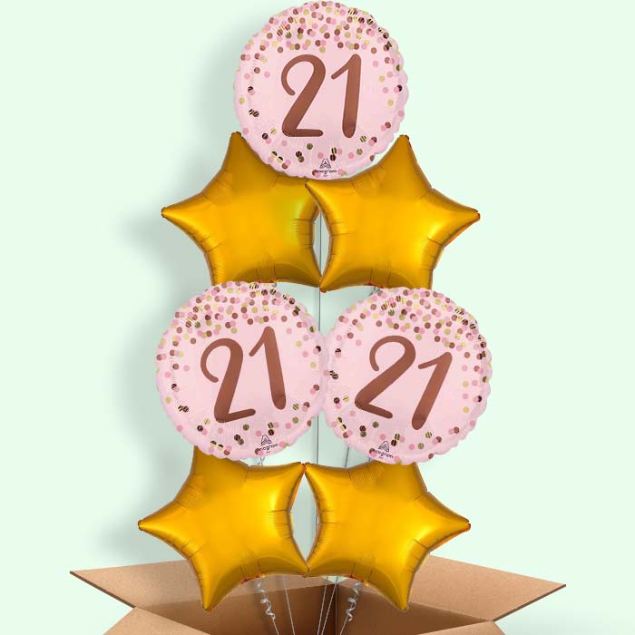 Pretty Pink 21st Birthday Helium Balloon in a Box - 7 Balloons | Party Save Smile
