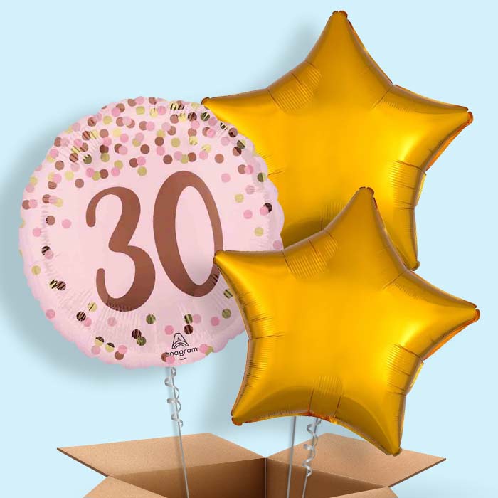 Pretty Pink 30th Birthday Helium Balloon in a Box - 3 Balloons | Party Save Smile