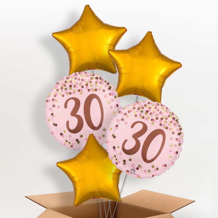 Pretty Pink 30th Birthday Helium Balloon in a Box - 5 Balloons | Party Save Smile
