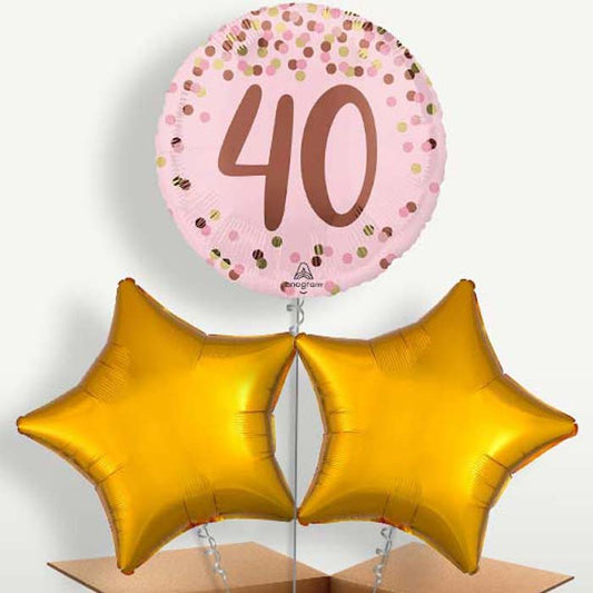 Pretty Pink 40th Birthday Trio Balloon Bunch | Party Save Smile