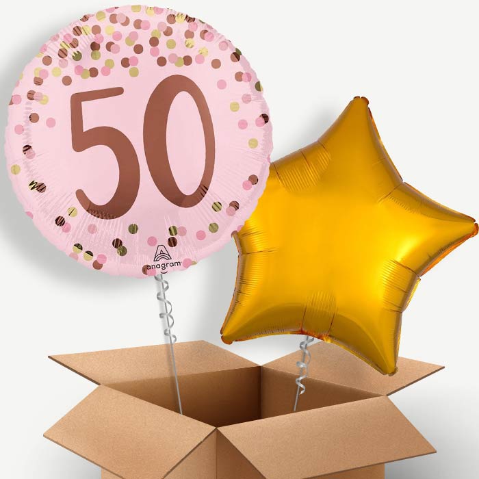 Pretty Pink 50th Birthday Helium Balloon Couple | Party Save Smile