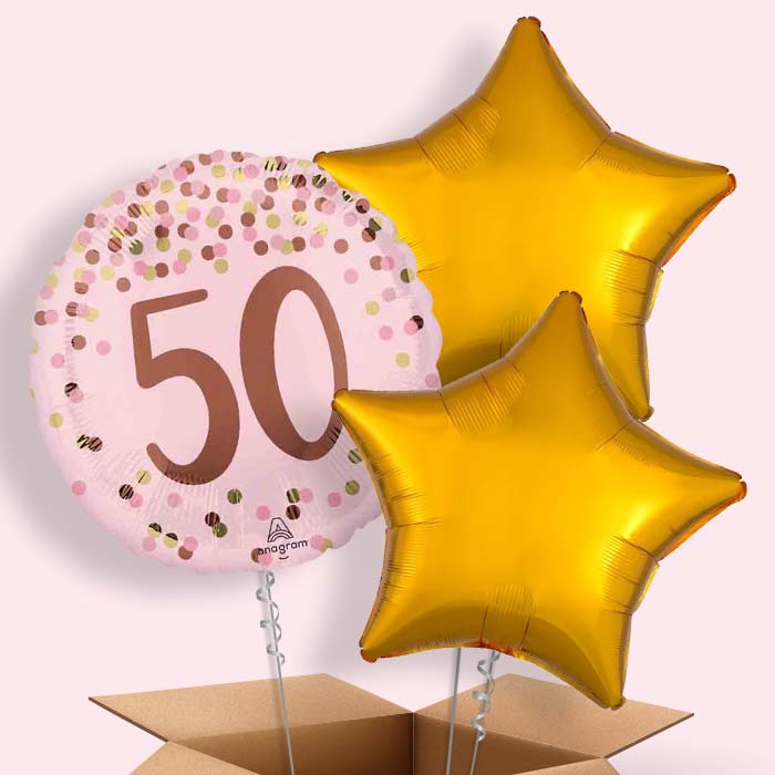 Pretty Pink 50th Birthday Helium Balloon in a Box - 3 Balloons | Party Save Smile