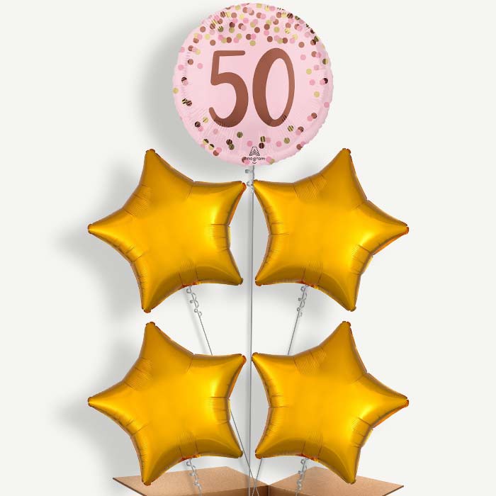 Pretty Pink 50th Birthday Helium Cluster Balloons | Party Save Smile