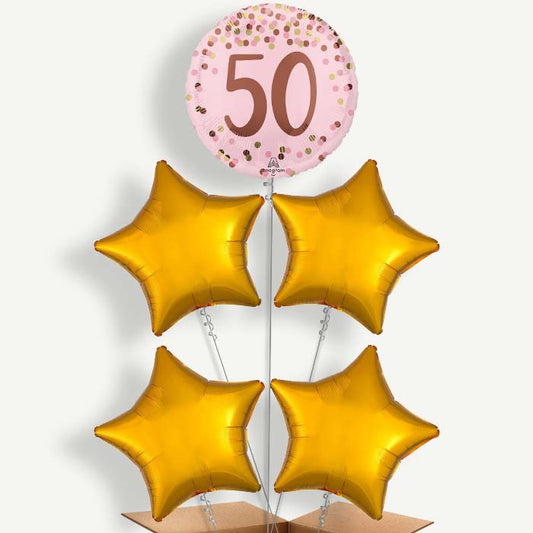 Pretty Pink 50th Birthday Helium Cluster Balloons | Party Save Smile