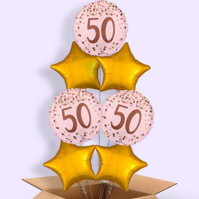 Pretty Pink 50th Birthday Helium Balloon in a Box - 7 Balloons | Party Save Smile