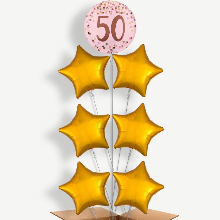 Pretty Pink 50th Birthday Helium Balloon Arrangement | Party Save Smile