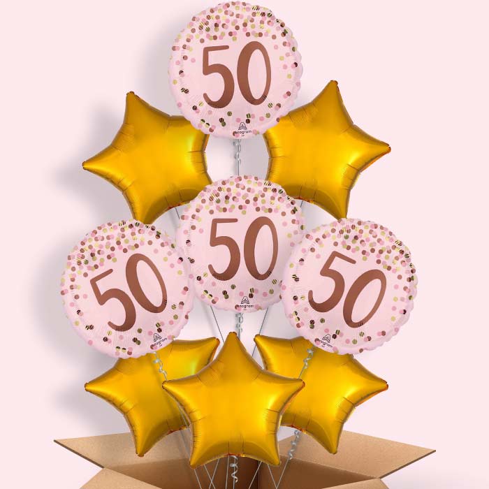 Pretty Pink 50th Birthday Helium Balloon in a Box - 9 Balloons | Party Save Smile