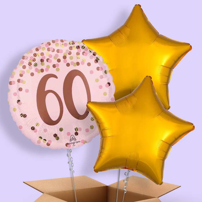 Pretty Pink 60th Birthday Helium Balloon in a Box - 3 Balloons | Party Save Smile