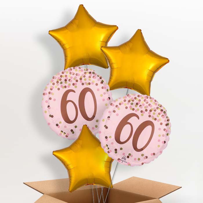 Pretty Pink 60th Birthday Helium Balloon in a Box - 5 Balloons | Party Save Smile