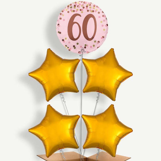 Pretty Pink 60th Birthday Helium Cluster Balloons | Party Save Smile
