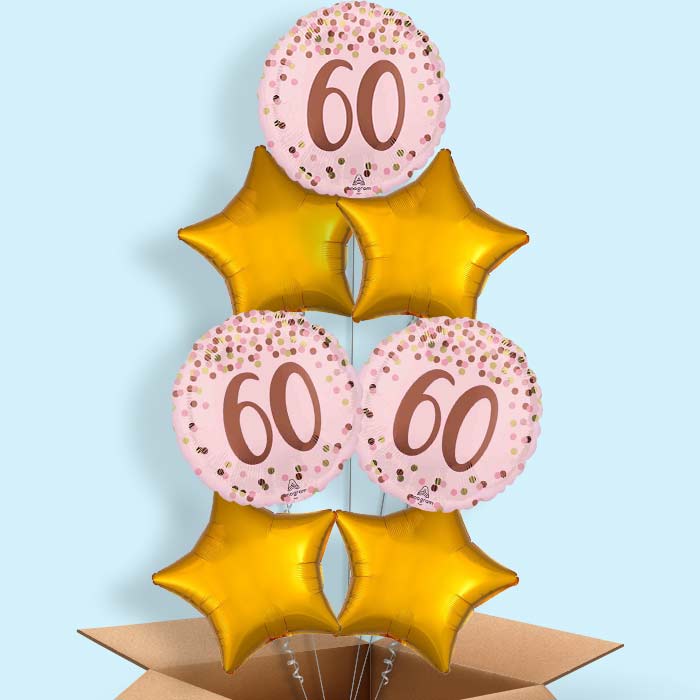 Pretty Pink 60th Birthday Helium Balloon in a Box - 7 Balloons | Party Save Smile