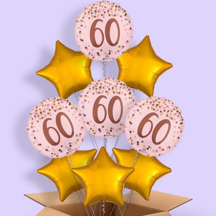 Pretty Pink 60th Birthday Helium Balloon in a Box - 9 Balloons | Party Save Smile