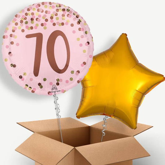 Pretty Pink 70th Birthday Helium Balloon Couple | Party Save Smile