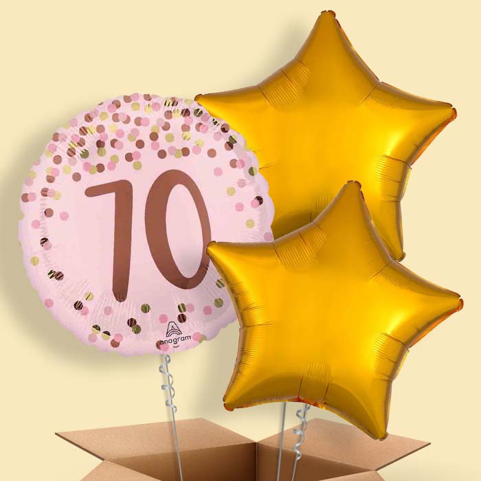 Pretty Pink 70th Birthday Helium Balloon in a Box - 3 Balloons | Party Save Smile