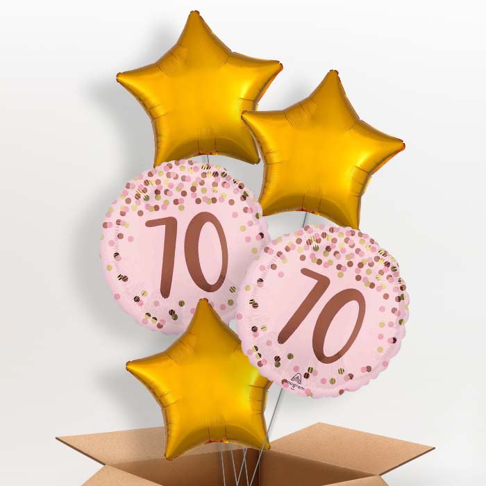 Pretty Pink 70th Birthday Helium Balloon in a Box - 5 Balloons | Party Save Smile