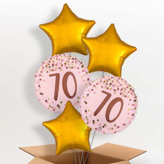 Pretty Pink 70th Birthday Helium Balloon in a Box - 5 Balloons | Party Save Smile