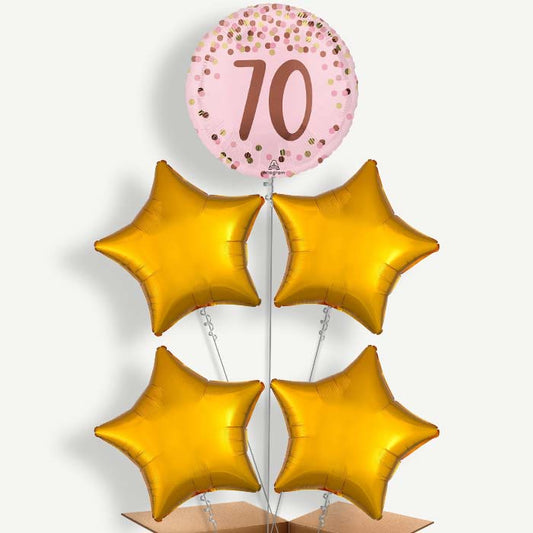 Pretty Pink 70th Birthday Helium Cluster Balloons | Party Save Smile