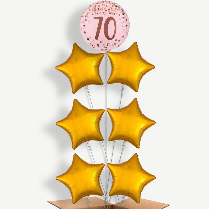 Pretty Pink 70th Birthday Helium Balloon Arrangement | Party Save Smile