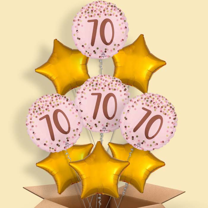 Pretty Pink 70th Birthday Helium Balloon in a Box - 9 Balloons | Party Save Smile