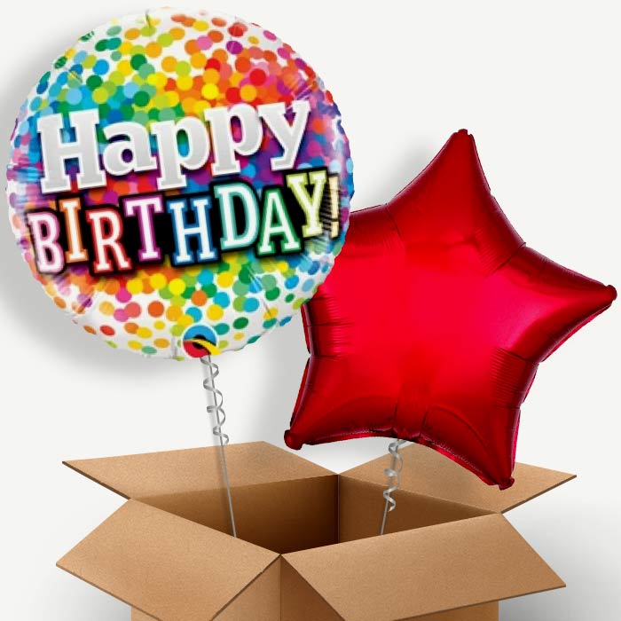 Colourful Confetti Happy Birthday Helium Balloon Duo | Party Save Smile