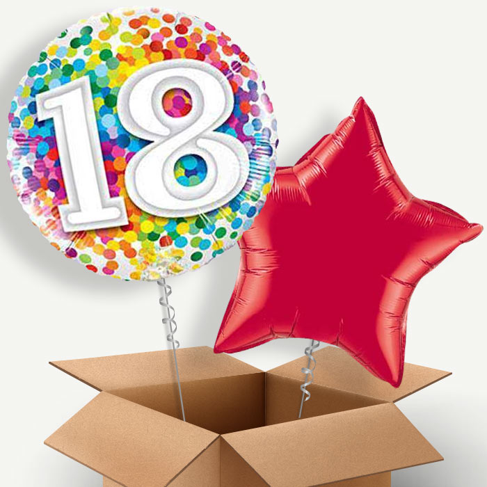 Multicoloured 18th Birthday Helium Balloon Pair | Party Save Smile