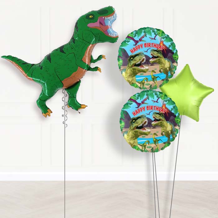 Green T-Rex Dinosaur Balloon Displays-Giant Balloon + 2 Themed Balloons + 1 Plain Balloon 