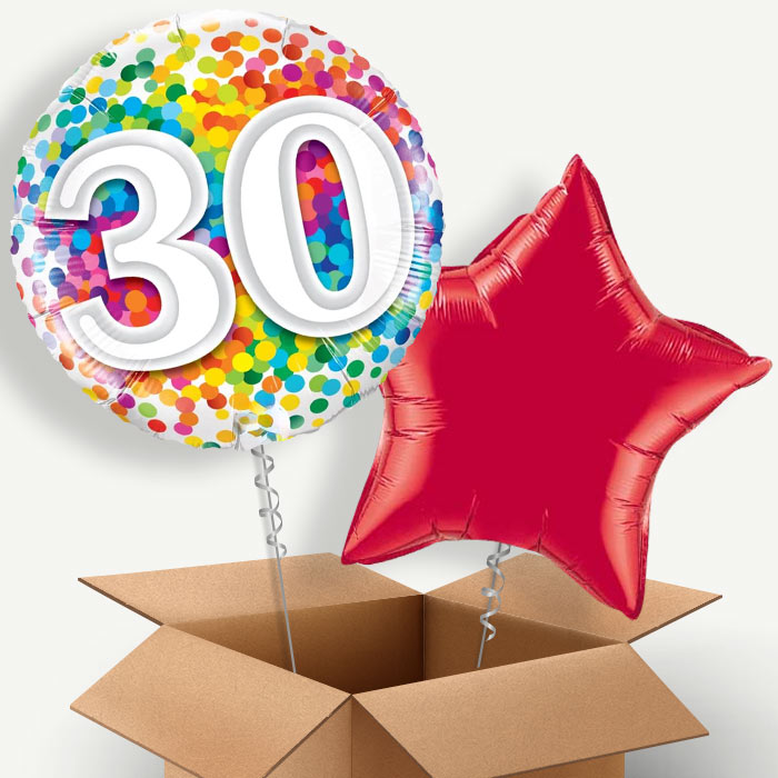 Multicoloured 30th Birthday Helium Balloon Pair | Party Save Smile