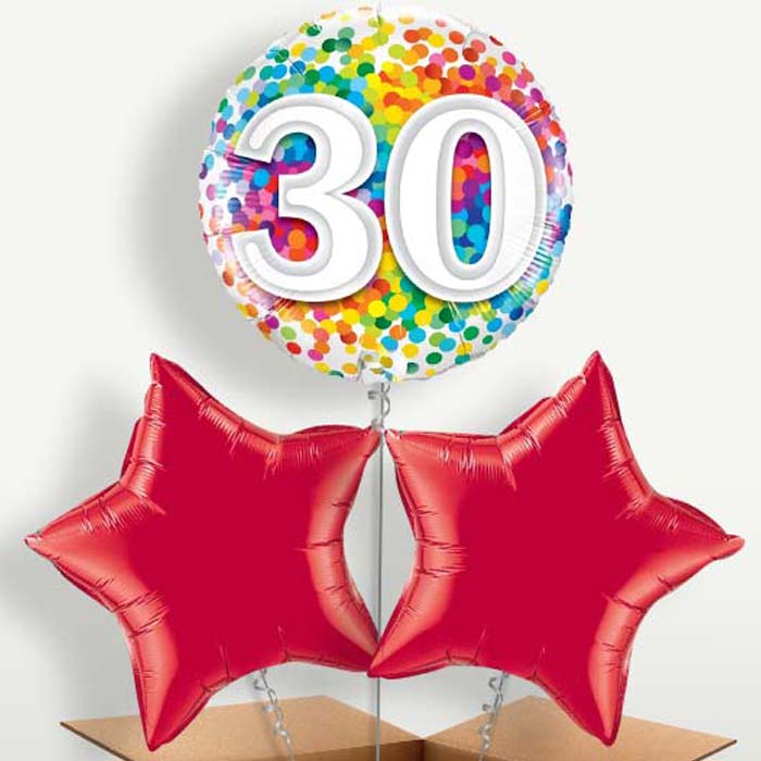 Multicoloured 30th Birthday Balloon Bunches | Party Save Smile