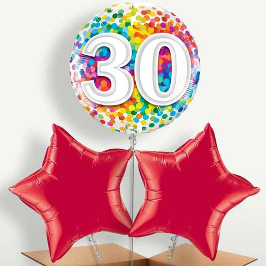 Multicoloured 30th Birthday Balloon Bunches | Party Save Smile