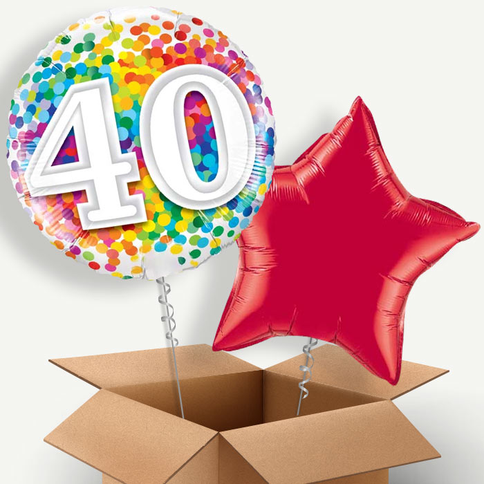 Multicoloured 40th Birthday Helium Balloon Pair | Party Save Smile