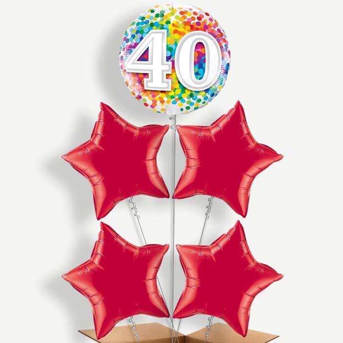 Multicoloured 40th Birthday Helium Cluster Balloons | Party Save Smile