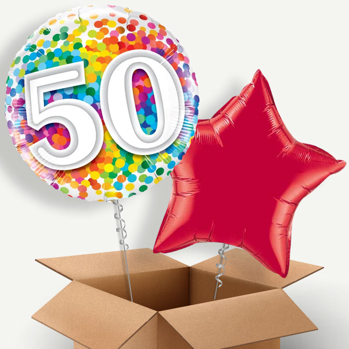 Colourful Confetti 50th Birthday Helium Balloon Duo | Party Save Smile